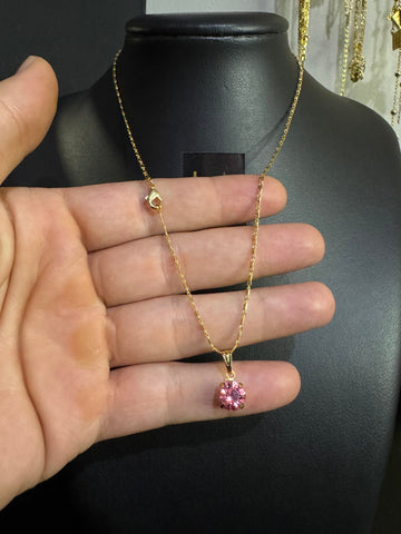 Corrente feminino Piastrine 1mm - Ping ponto rosa banhado a ouro 18k