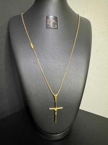 Cordão cadeado 1,5mm - Cruz palito banhado a ouro 18k