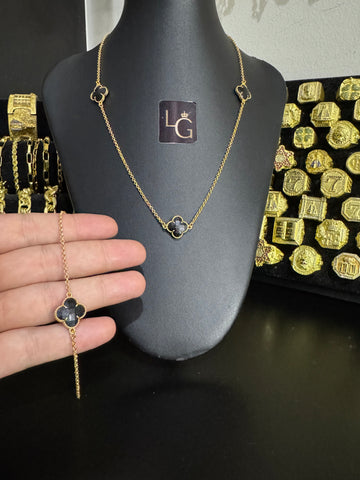 Cordão+Pulseira Van Cleeff Banhado a Ouro