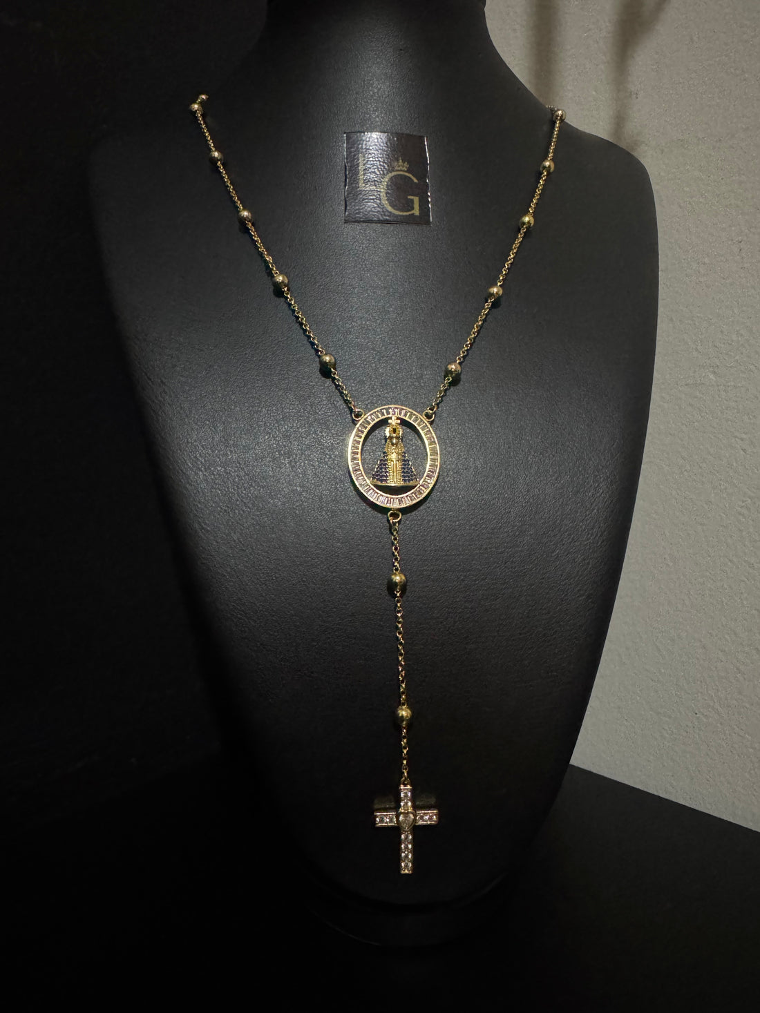 Terço nossa senhora detalhado banhado a ouro 18k