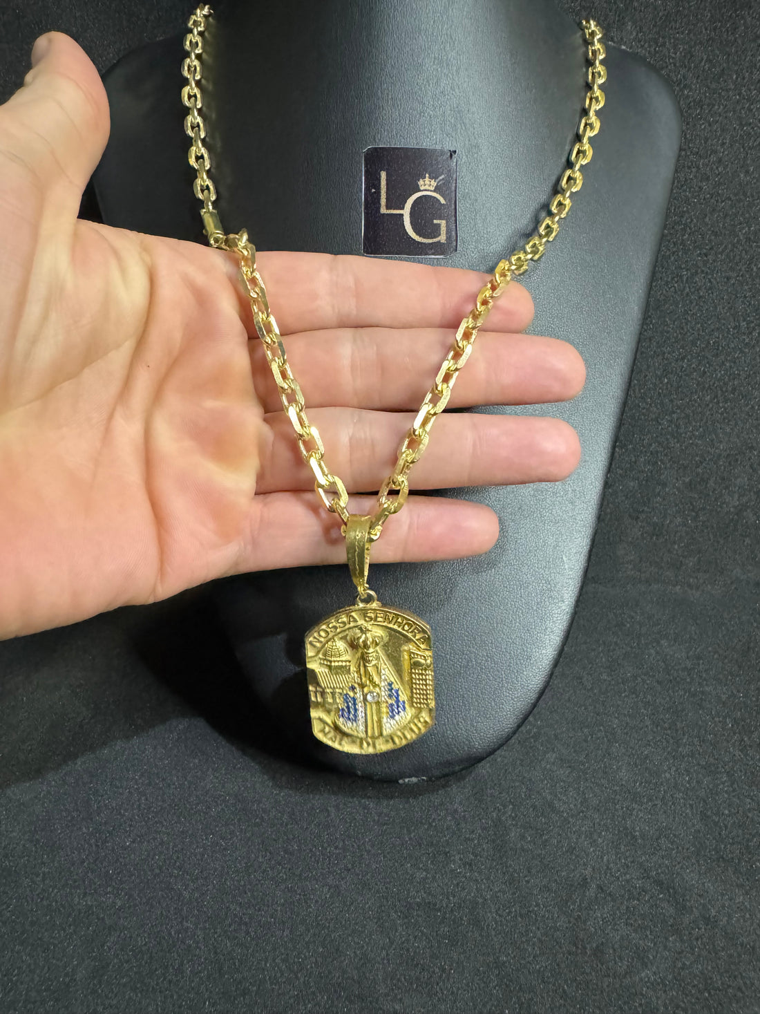 Cordão Cadeado quina 5mm -Nossa Senhora Aparecida Mãe de Deus