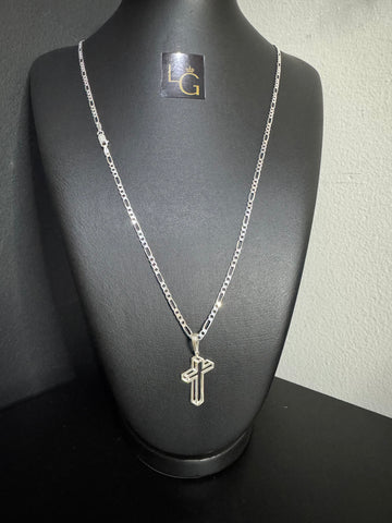 Cordão 3x1 3mm - Cruz Vazada Prata 925