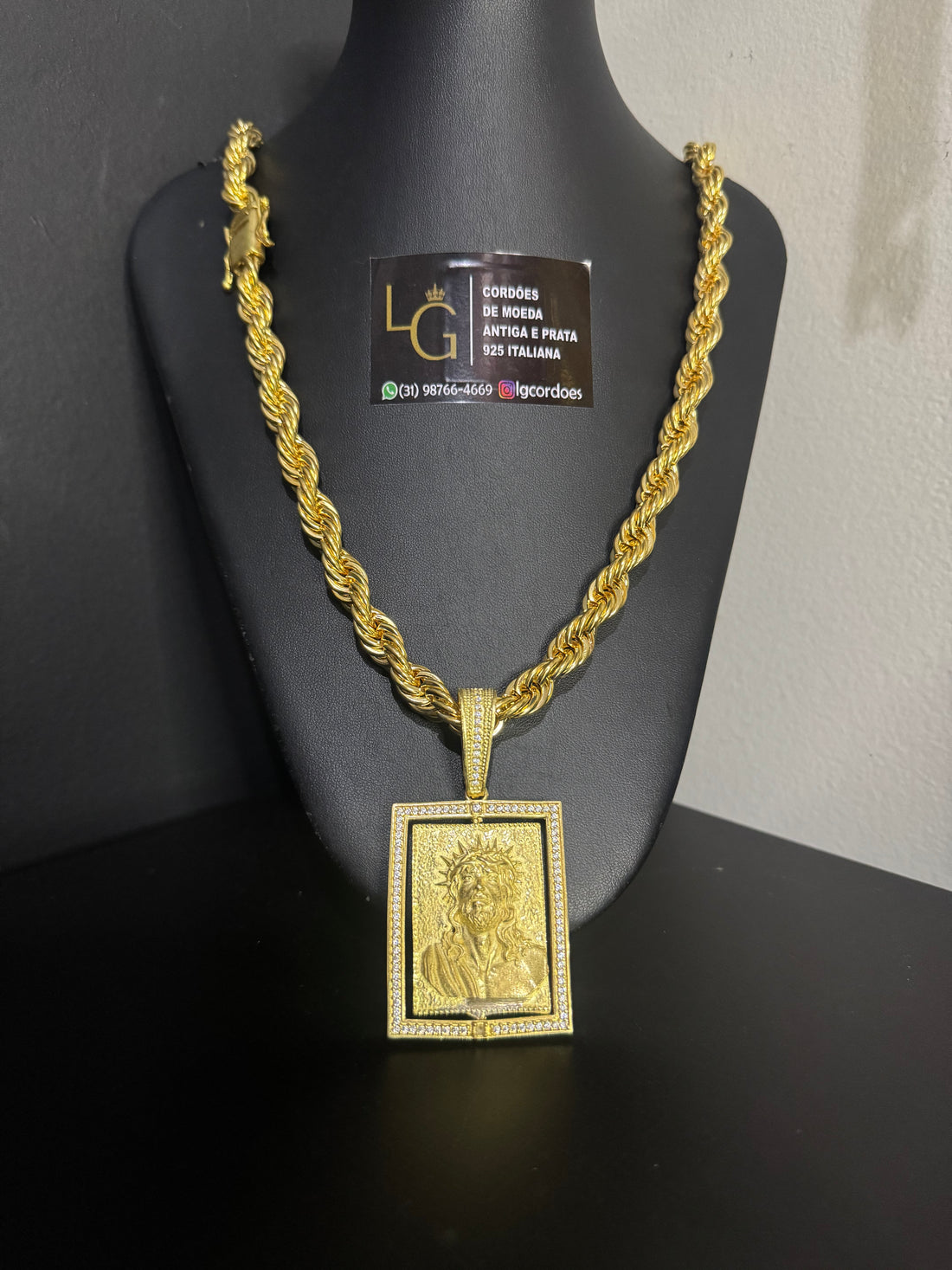 Cordão Baiano 16mm - face Cristo/Nossa Senhora Giratório