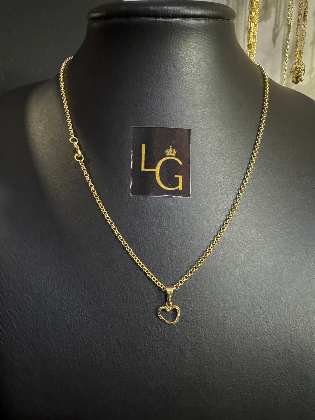 Corrente feminino português 1mm - Ping coração vazado banhado a ouro 18k