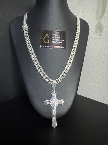 Cordão Grumet Duplo 10mm Gaveta - Cruz Crucifixo Prata 925