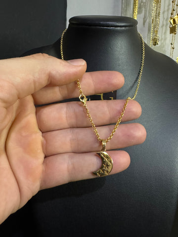 Corrente feminino português 1mm - Ping meia lua banhado a ouro 18k