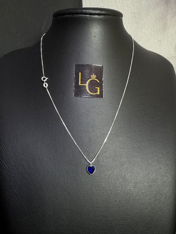 Corrente feminino veneziana 1mm 45cm coração azul PRATA 925
