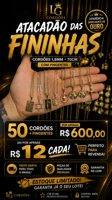 KIT ATACADÃO 50 CORDÕES COM PINGENTE MOEDA ANTIGA