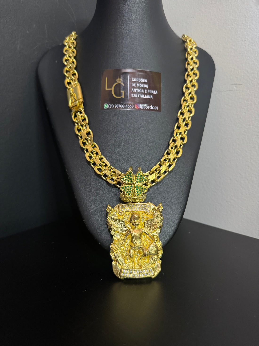 Cordão Nino Abravanel Cadeado Duplo 14mm - Anjo com Malote