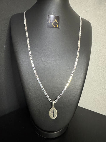 Cordão Piastrine 4mm - Cruz Oval Prata 925