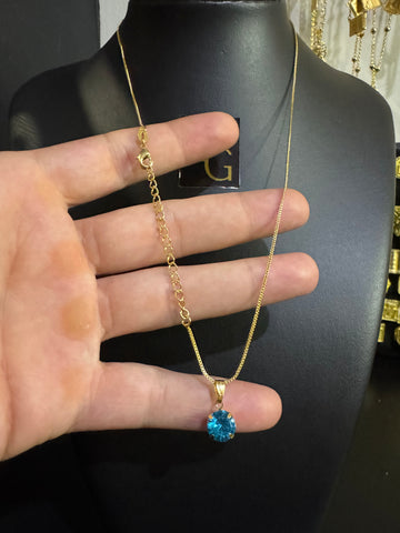 Corrente feminino veneziana 1mm - Ping ponto azul banhado a ouro 18k