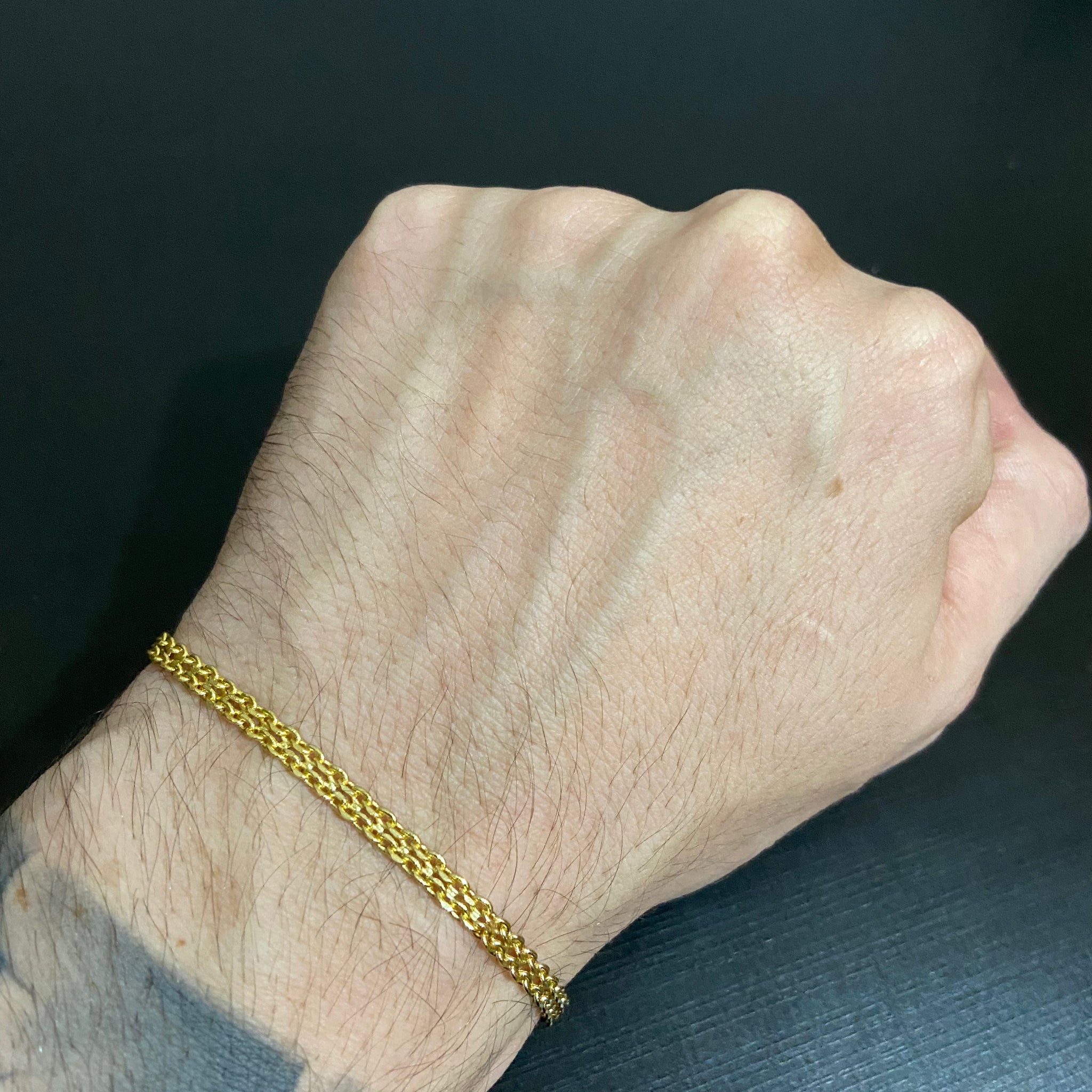 Pulseira Cadeado Duplo 4mm Banhado a Ouro