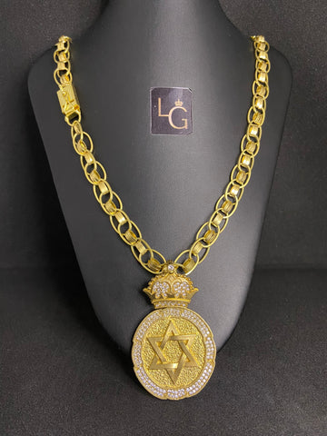 Cordão Imperador Redonda 12mm - Estrela de Davi Redondo G