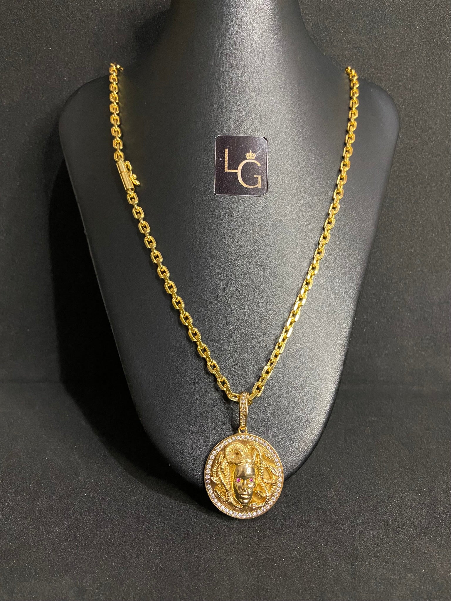 Cordão cadeado Q 5mm - Ping Medusa Banhado a Ouro