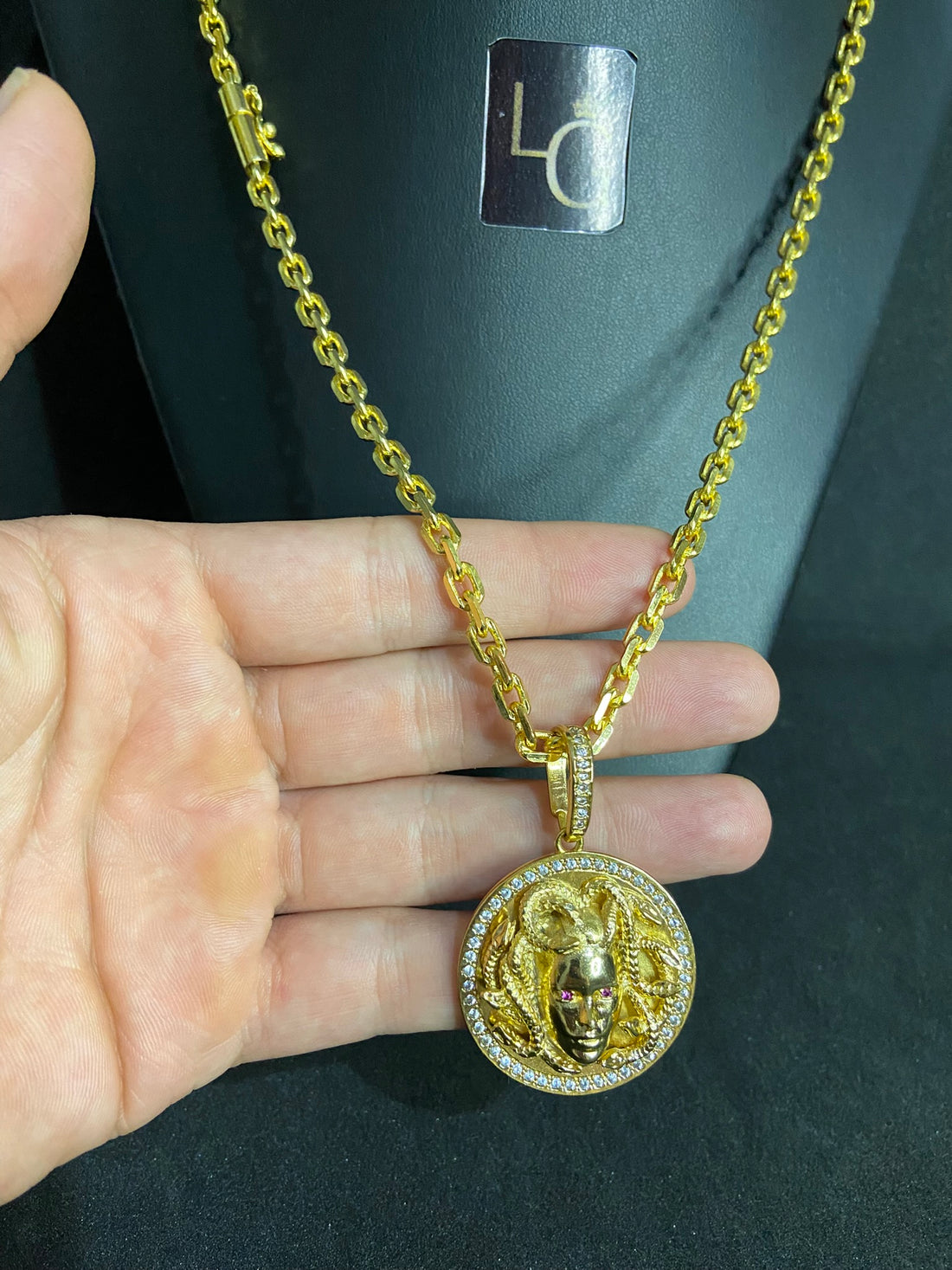 Cordão cadeado Q 5mm - Ping Medusa Banhado a Ouro