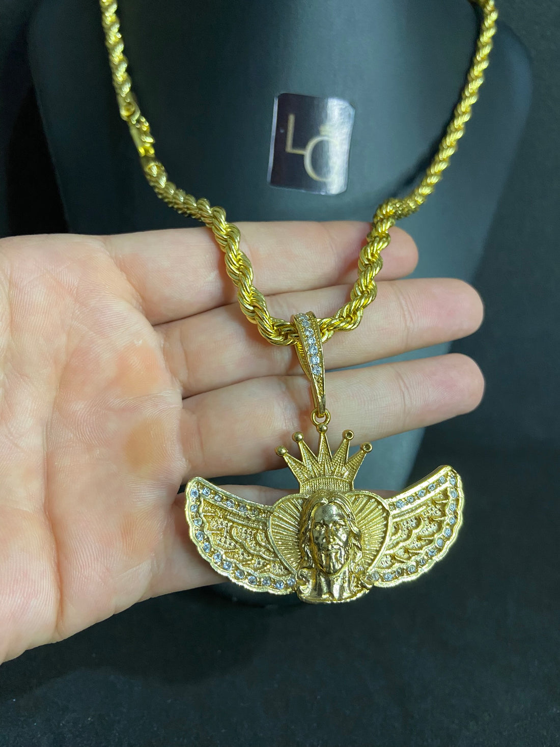 Cordão Baiano 6mm - Ping Face com Asas Banhado a Ouro