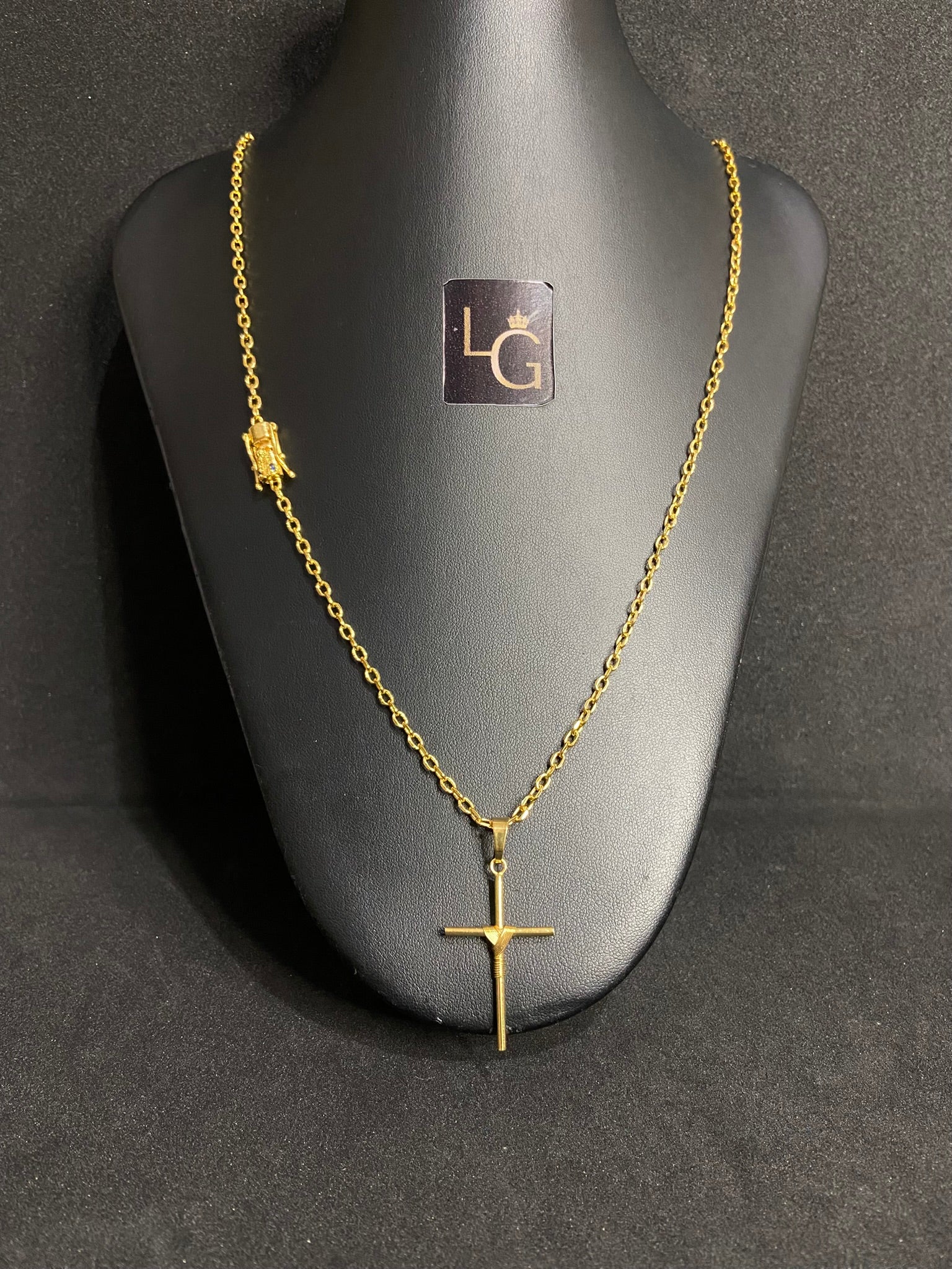 Cordão Cadeado Q 3mm - Ping Cruz Palito Banhado a Ouro