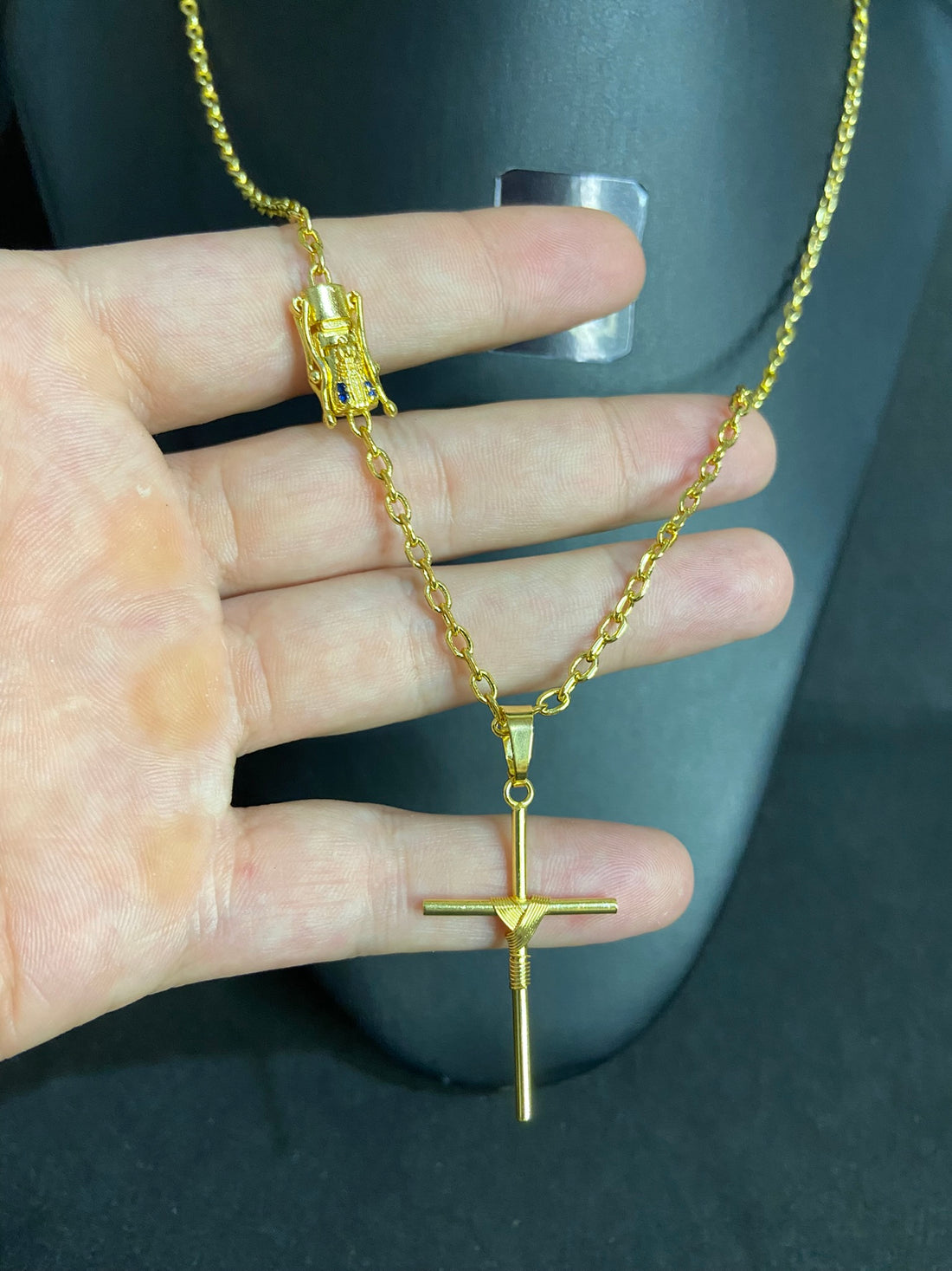 Cordão Cadeado Q 3mm - Ping Cruz Palito Banhado a Ouro