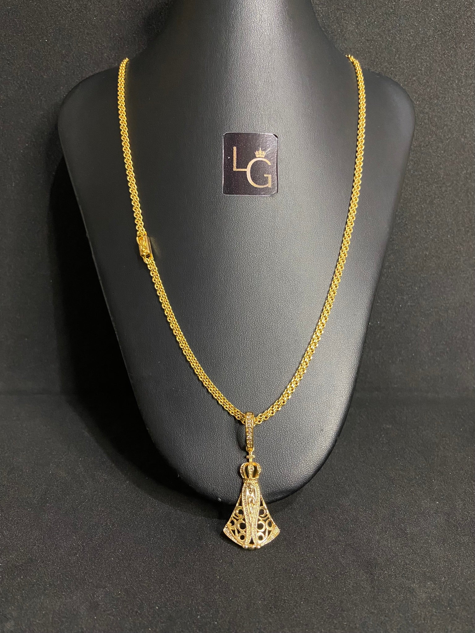 Cordão Cadeado Duplo 4mm - Ping Nossa SenhoraBanhado a Ouro