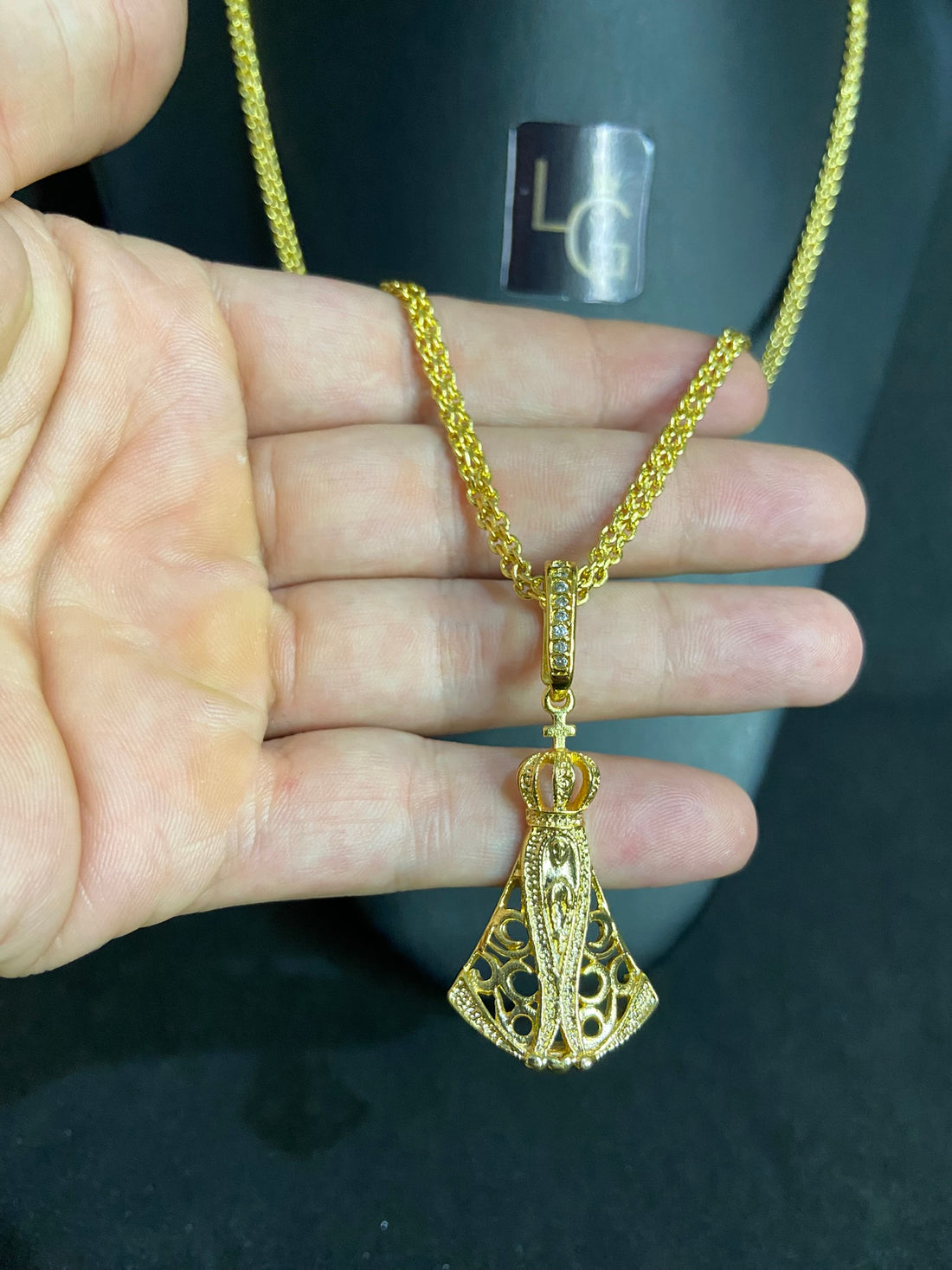 Cordão Cadeado Duplo 4mm - Ping Nossa SenhoraBanhado a Ouro